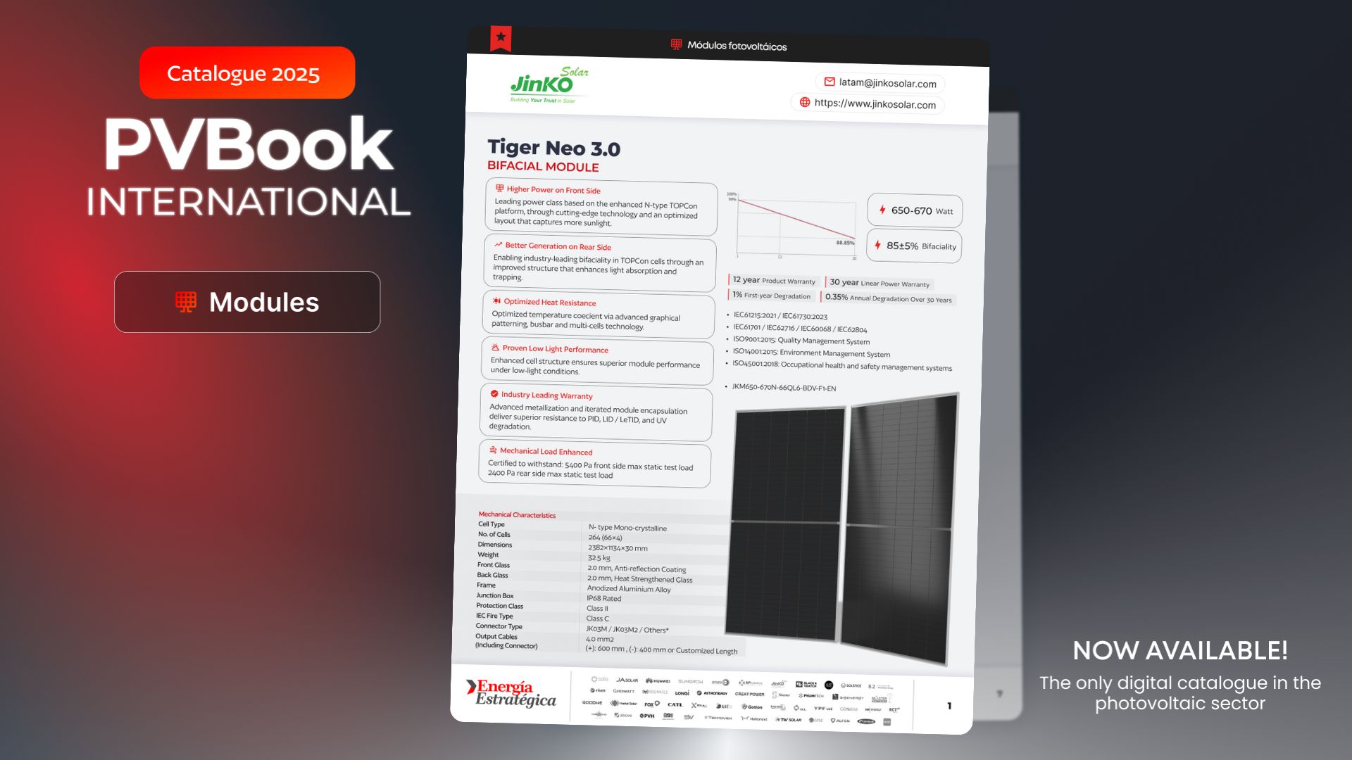 Jinko Solar – PVBook – Inglés Tiger Neo 3.0: Jinko Solar's flagship module bursts onto the PVBook scene with 670W and a 30-year warranty